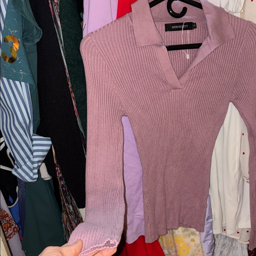 Ribbed Collared Sweater - Mauve Rose